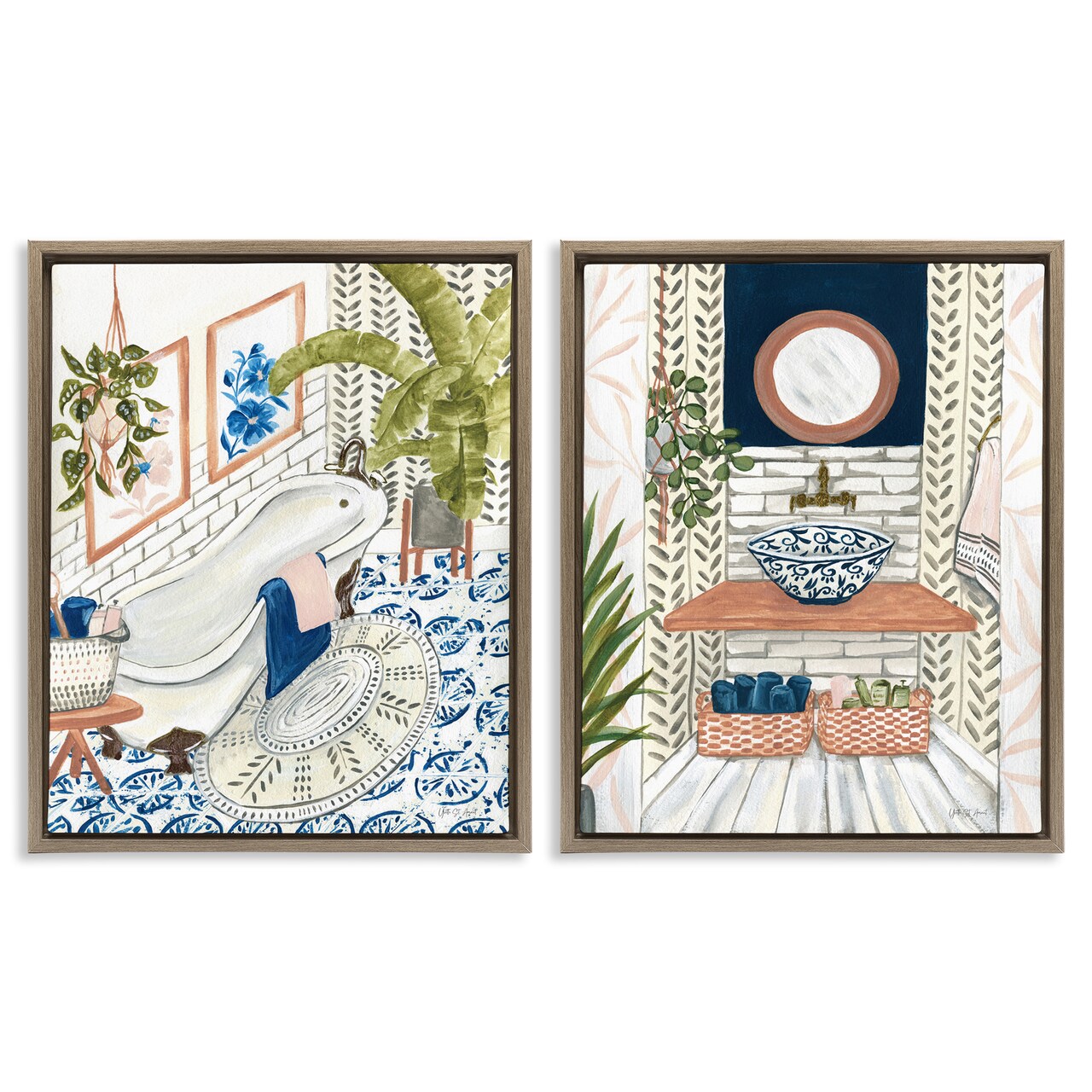 Stupell Industries Boho Chic Bathroom 2 pc Framed Floater Canvas Wall Art Set Design by Yvette St. Amant